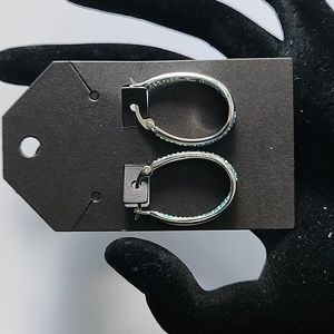 SILVER AND BLUE CRYSTAL HOOP EARRINGS